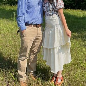 We The Free Off-White tiered denim maxi skirt